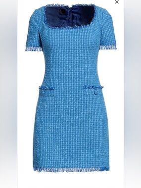 Pinko Blue Tweed Fringe Mini Dress